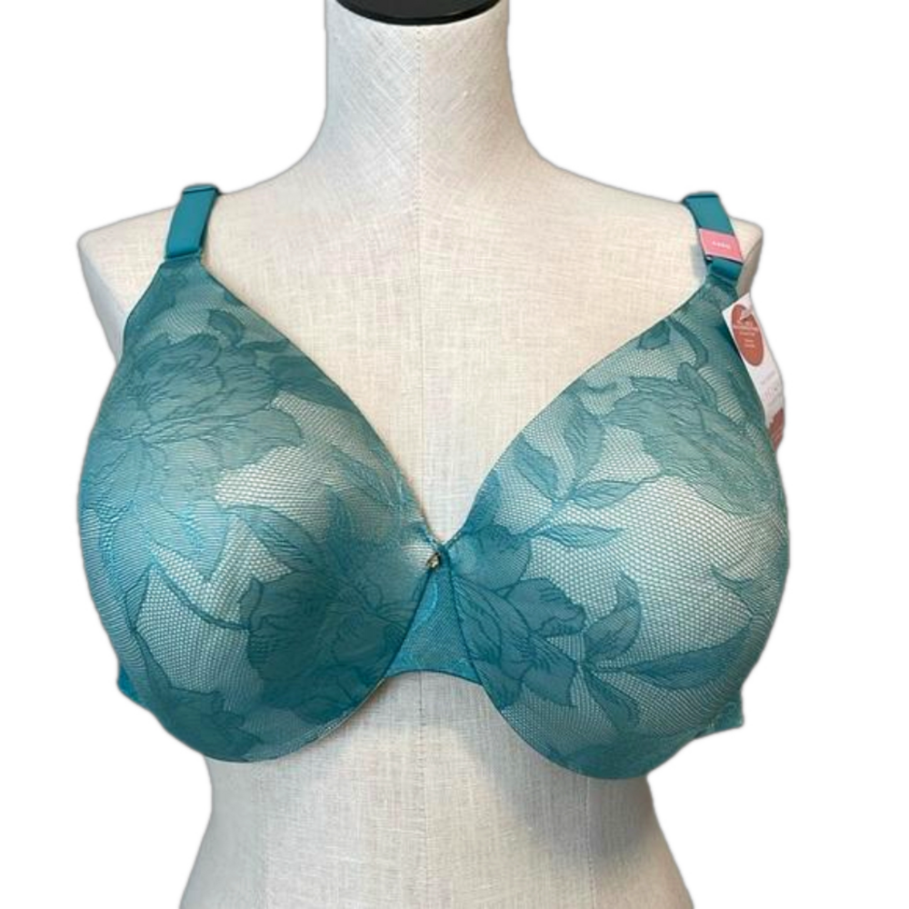 NWT Cacique teal underwire lightly lined full coverage bra Sz 44DD